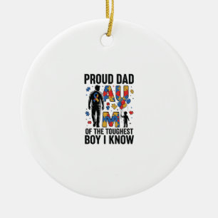 Proud Dad Autism Toughest Boy Vintage Vector Desig Ceramic Tree Decoration