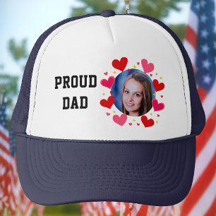 Proud Dad Custom Photo Text Hearts Personalised Trucker Hat