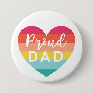 Proud Dad Gay Pride Colourful Rainbow Heart 7.5 Cm Round Badge