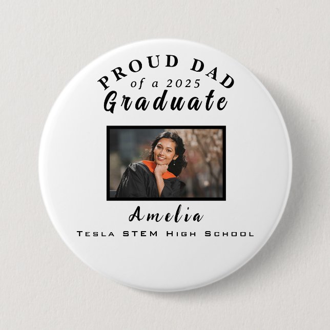 Proud Dad Graduation 2025 Custom Photo Gift  7.5 Cm Round Badge (Front)