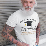 Proud Dad Graduation Class of 2021 Custom Name T-Shirt<br><div class="desc">Proud dad of a 2021 graduate. Classy custom high school or college graduation t-shirt for the father of the graduate student. Personalise with your graduating child's name and school under the black grad cap. Elegant gold typography for a parent.</div>