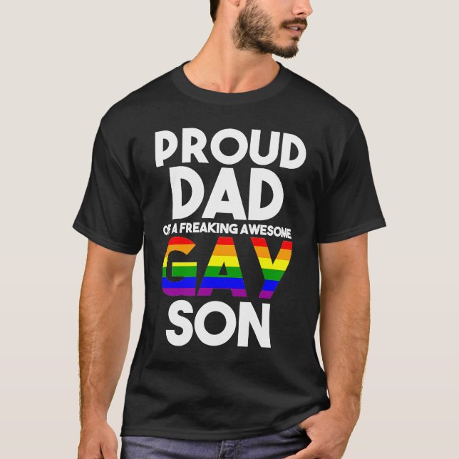 Proud Dad LGBTQ Ally  Free Dad Hugs Pride Gay Son T-Shirt (Front)