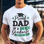 Proud Dad of a 2022 graduate black green cap name T-Shirt<br><div class="desc">Celebrate your son's or daughter's graduation with this modern t-shirt featuring a "Proud DAD of a 2022 Graduate" typography in black and green; easily customise this t-shirt with the graduation year and the name of the graduate by editing the template fields. For further requests, personalisations, colour changes, or custom orders,...</div>