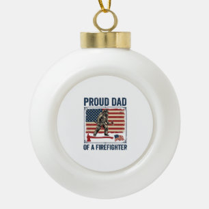 Proud Dad of a Firefighter Vintage Flag Vector_1 Ceramic Ball Christmas Ornament