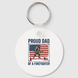 Proud Dad of a Firefighter Vintage Flag Vector_1 Key Ring