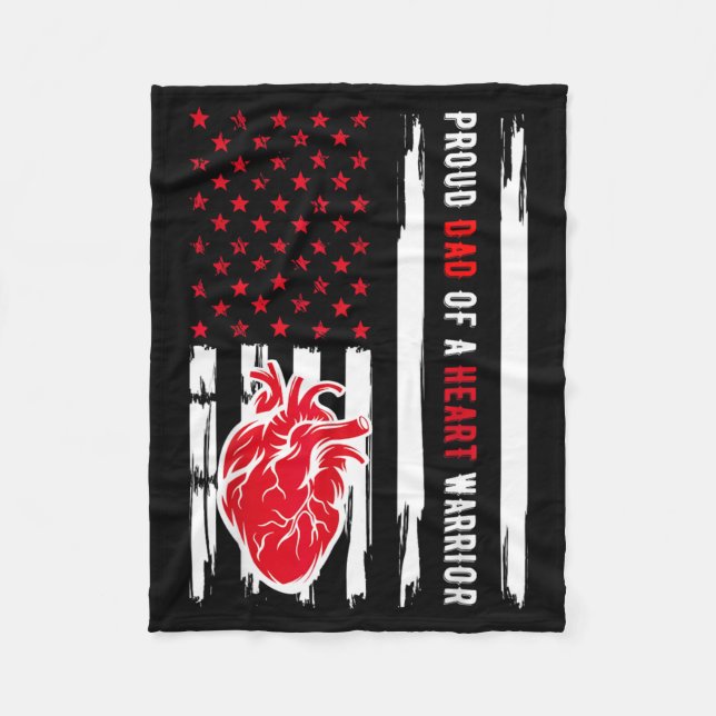 Proud Dad Of A Heart Warrior Chd Awareness Fleece Blanket (Front)