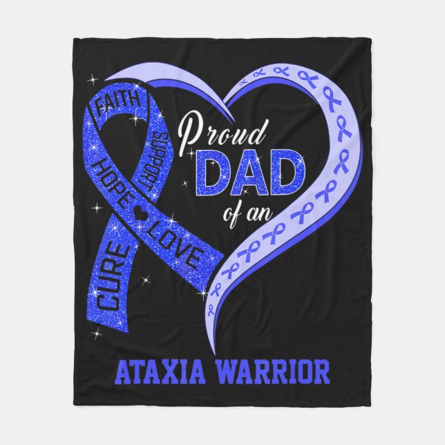 Proud Dad Of An Ataxia Warrior Blue Ribbon Matchin Fleece Blanket (Front)