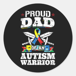 Proud Dad Of An Autism Warrior Autistic Awareness  Classic Round Sticker