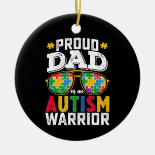 Proud Dad Of An Autism Warrior Family Ceramic Tree Decoration