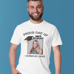 Proud Dad of Graduate Photo Custom Graduation Year T-Shirt<br><div class="desc">Personalised proud dad of a 2024 graduate t-shirt with your own senior student's custom photo and name. Features a cute graduation cap on the photograph. These customised parent tees are perfect for a graduation ceremony. Show everyone your senior photograph.</div>