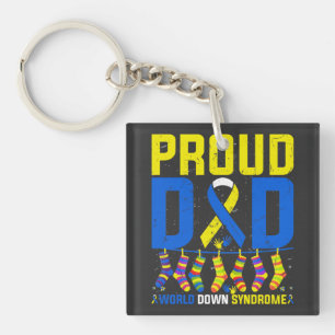 Proud Dad World Down Syndrome Awareness Day Ribbon Key Ring