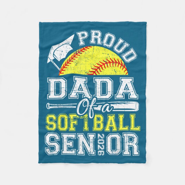 Proud Dada 2026 Senior Softball Design Fleece Blanket (Front)