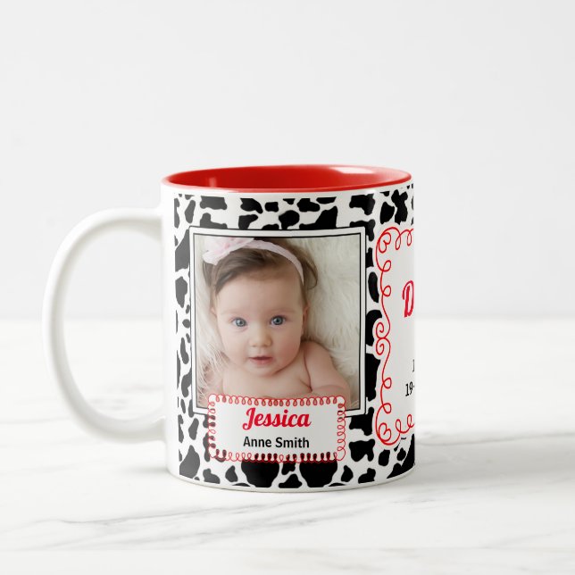 Proud Daddy Western Cow Print with Red 2 Photos Two-Tone Coffee Mug (Left)