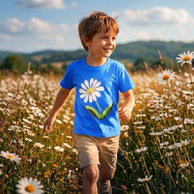 Proud Daisy Flower Hand-Painted Illustration Blue T-Shirt (Creator Uploaded)