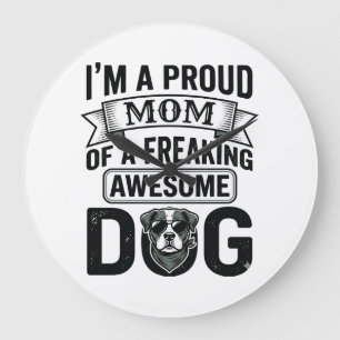 Proud Dog Mum Vintage Engraving Vector Design_1 Large Clock