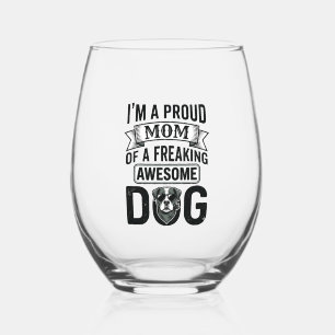 Proud Dog Mum Vintage Engraving Vector Design_1 Stemless Wine Glass