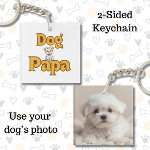 Proud Dog Papa Father's Day Double-Sided Key Ring