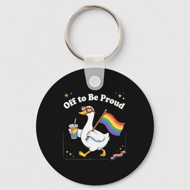 Proud Duck On Parade Rainbow Drink Key Ring (Front)