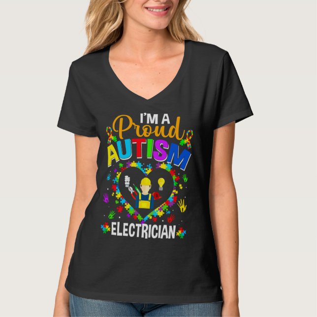 Proud Electrician Autism Awareness Love Autistic M T-Shirt (Front)