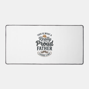 Proud Father Vintage Engraving Quote Design_1 Desk Mat