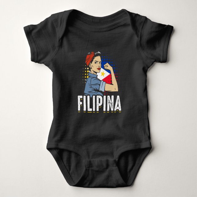 Proud Filipina Woman Girl Philippines Flag Baby Bodysuit (Front)