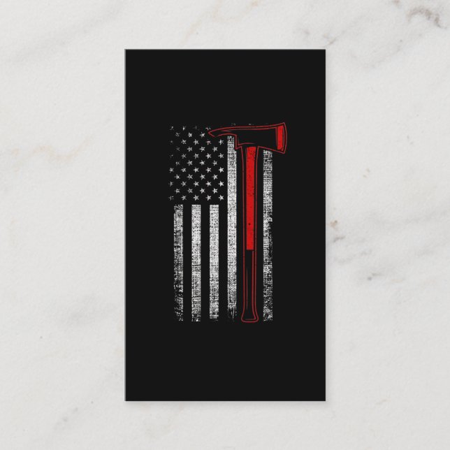 Proud Firefighter Axe Husband Father American Flag Business Card (Front)