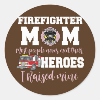 Proud Firefighter Mom Support Thin Red Line Classic Round Sticker