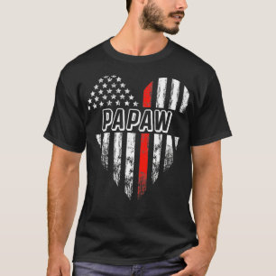 Proud Firefighter Papaw American Flag Heart  T-Shirt