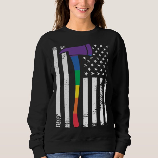 Proud Firefighter Squad LGBT Rainbow Pride USA Ame Sweatshirt (Front)