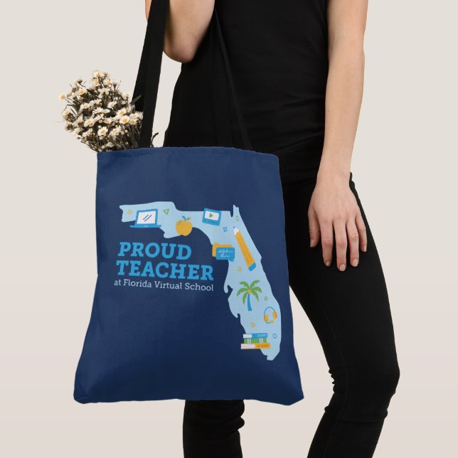Proud FLVS Teacher, Navy Blue Tote Bag (Close Up)