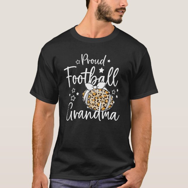 Proud Football Grandma Leopard Game Day Spirit Des T-Shirt (Front)