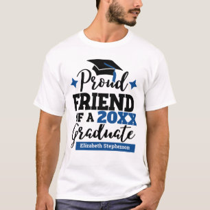 Proud Friend 2022 graduate black blue tassel name T-Shirt