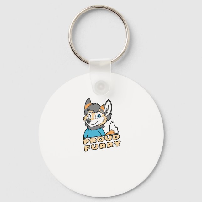 Proud Furry Cute Funny Furry Fandom Fursuit Gift Key Ring (Front)
