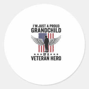 Proud Grandchild of a Veteran Hero Patriotic Desig Classic Round Sticker