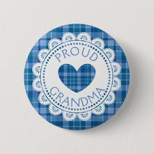 Proud Grandma Blue Plaid Button