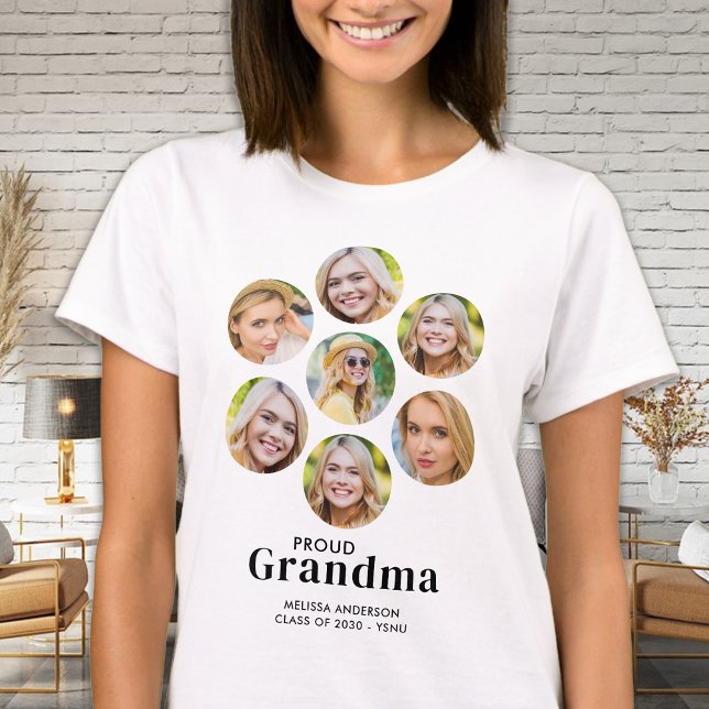 Proud GRANDMA Custom 7 Photo Collage Graduation T-Shirt (Creator Uploaded)