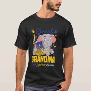 Proud Grandma Down Syndrome Elephant Yellow & Blue T-Shirt