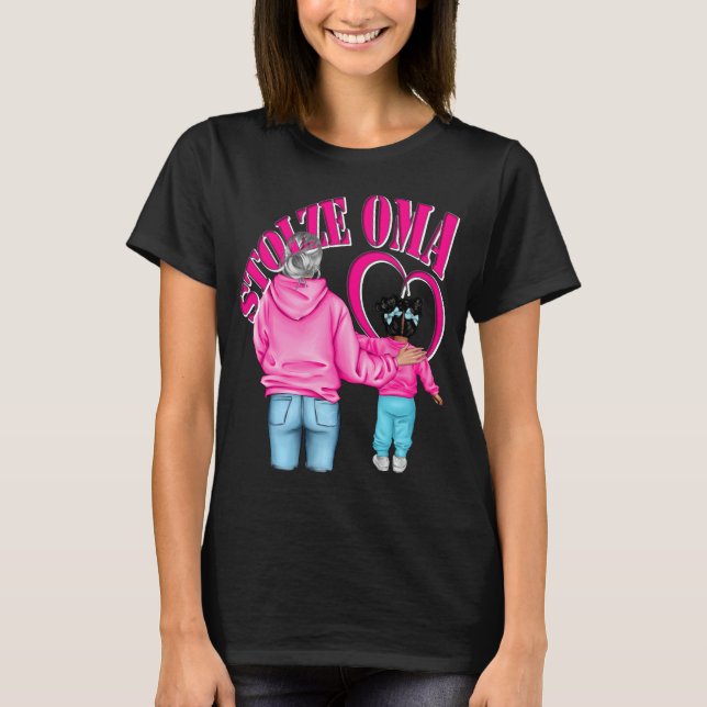 proud grandma granddaughter in black hair heart T- T-Shirt (Front)