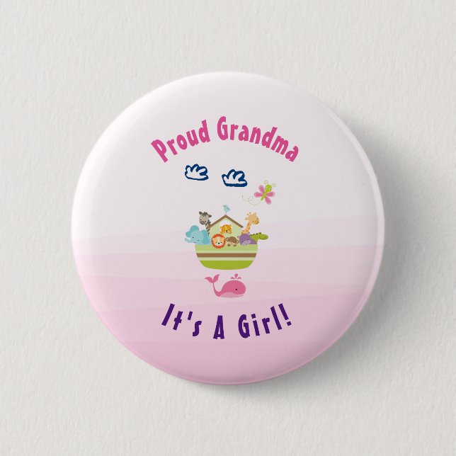 Proud Grandma It's A Girl Animal Ark 6 Cm Round Badge (Front)
