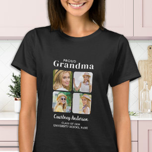 Proud GRANDMA Modern Custom 4 Photo Graduation T-Shirt