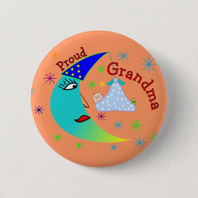Proud Grandma New Baby Boy 6 Cm Round Badge (Front)