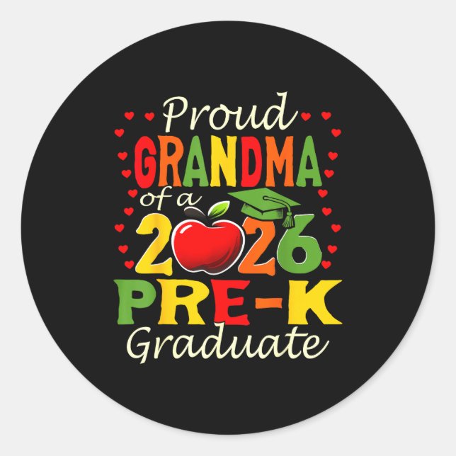 Proud grandma of 2026 pre-k graduate mothers day classic round sticker (Front)