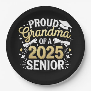 Proud Grandma Of A 2025 Graduate Graduation Golden Paper Plate