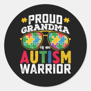 Proud Grandma Of An Autism Warrior Family Classic Round Sticker