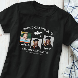 Proud Grandma of Graduate 3 Photo Collage Black T-Shirt
