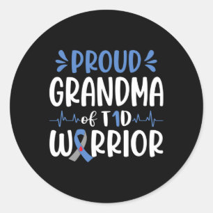 Proud Grandma Of T1D Warrior Diabetes Awareness Bl Classic Round Sticker