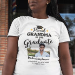 Proud Grandma of the graduate photo name T-Shirt<br><div class="desc">Celebrate your grandson's or grandaughter's graduation with this modern t-shirt featuring a "Proud GRANDMA of the Graduate" caption in black contemporary fonts decorated with a grad cap with a golden tassel. Easily customise this t-shirt with a picture of the graduate, the graduation year, and the school's name by editing the...</div>