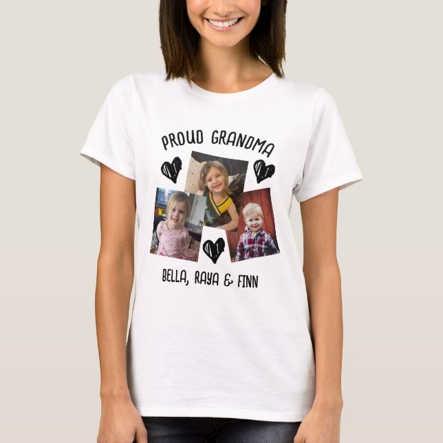 Proud Grandma | Personalised Photos and Names T-Shirt (Front)
