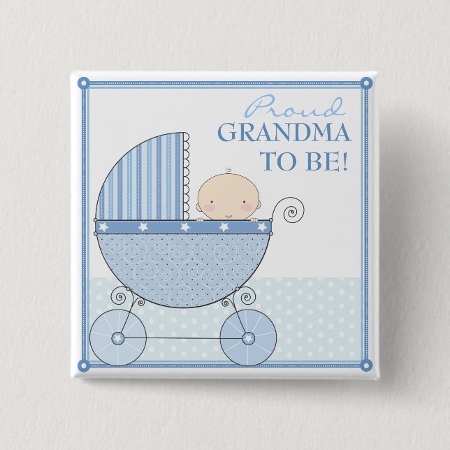 Proud Grandma to Be Sweet Baby Boy Blue Carriage 15 Cm Square Badge (Front)