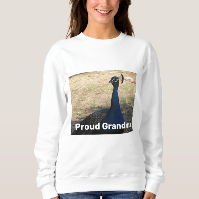 Proud Grandma Vibrant Peacock Photo Animal Sweatshirt (Front)